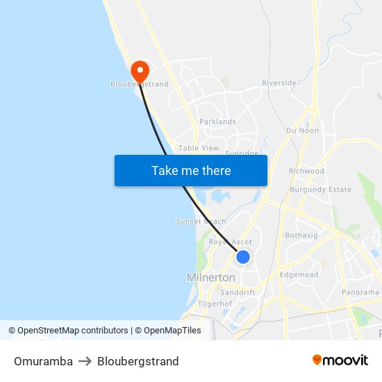 Omuramba to Bloubergstrand map