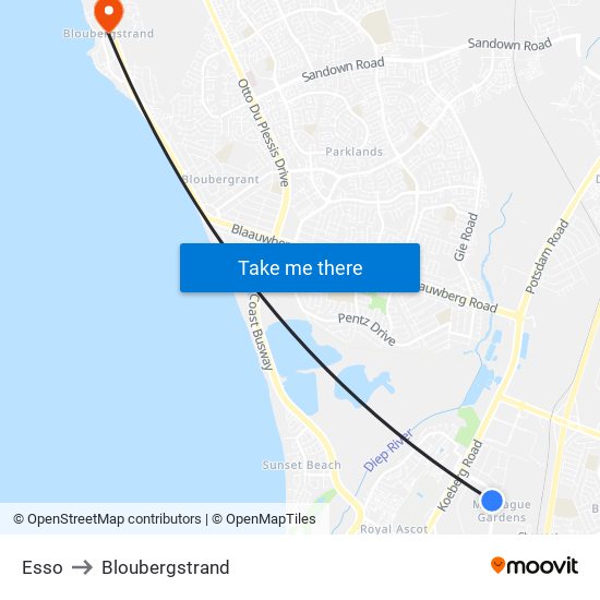 Esso to Bloubergstrand map