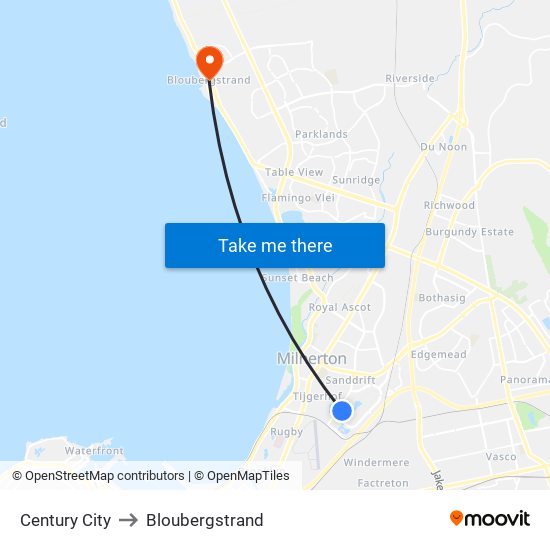 Century City to Bloubergstrand map