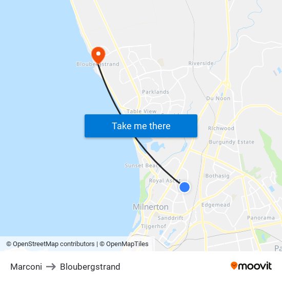 Marconi to Bloubergstrand map