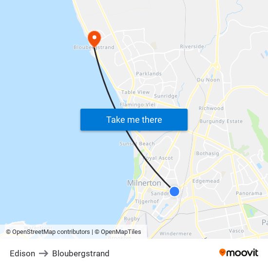 Edison to Bloubergstrand map