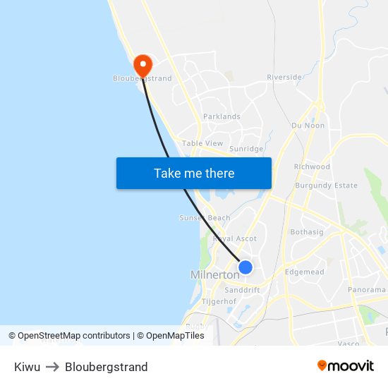 Kiwu to Bloubergstrand map