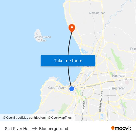 Salt River Hall to Bloubergstrand map