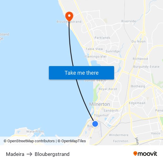 Madeira to Bloubergstrand map