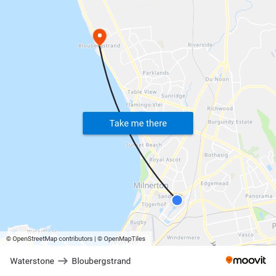 Waterstone to Bloubergstrand map