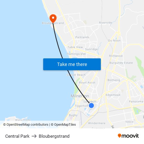 Central Park to Bloubergstrand map