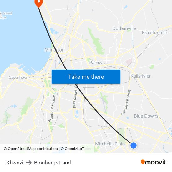 Khwezi to Bloubergstrand map