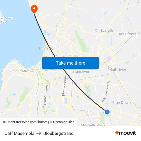 Jeff Masemola to Bloubergstrand map
