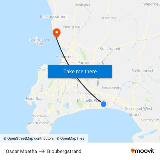 Oscar Mpetha to Bloubergstrand map