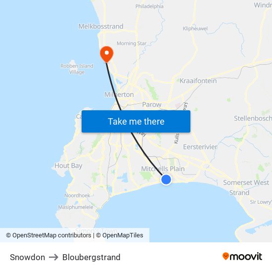 Snowdon to Bloubergstrand map