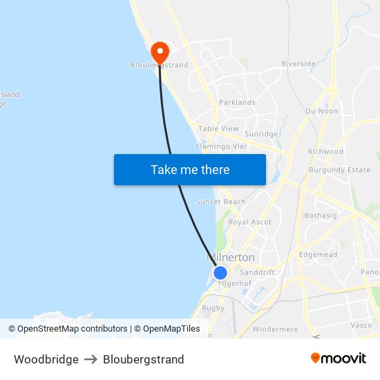 Woodbridge to Bloubergstrand map