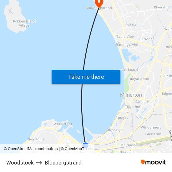 Woodstock to Bloubergstrand map