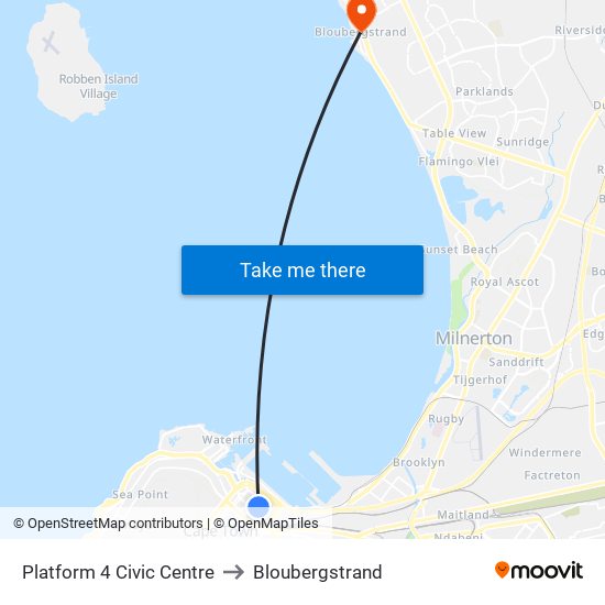 Platform 4 Civic Centre to Bloubergstrand map