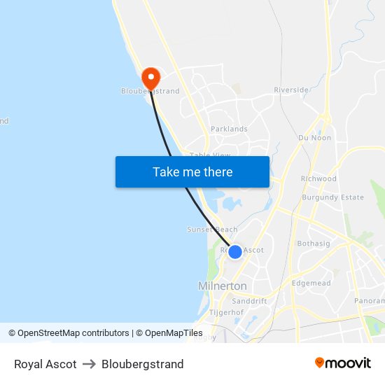 Royal Ascot to Bloubergstrand map