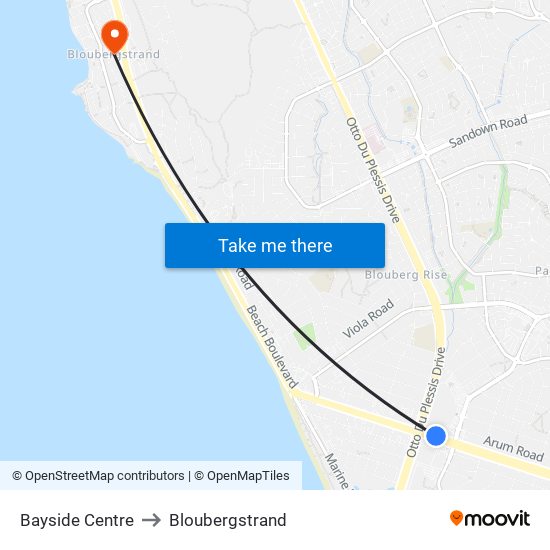 Bayside Centre to Bloubergstrand map