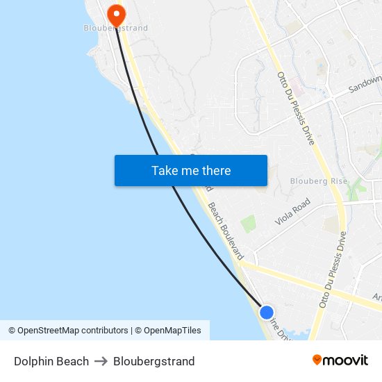 Dolphin Beach to Bloubergstrand map