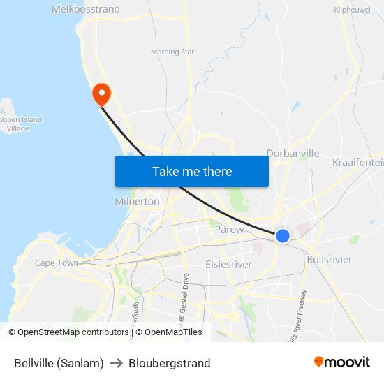 Bellville (Sanlam) to Bloubergstrand map