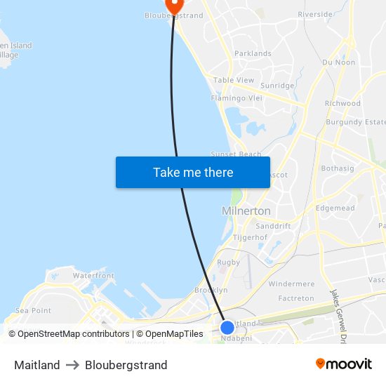 Maitland to Bloubergstrand map