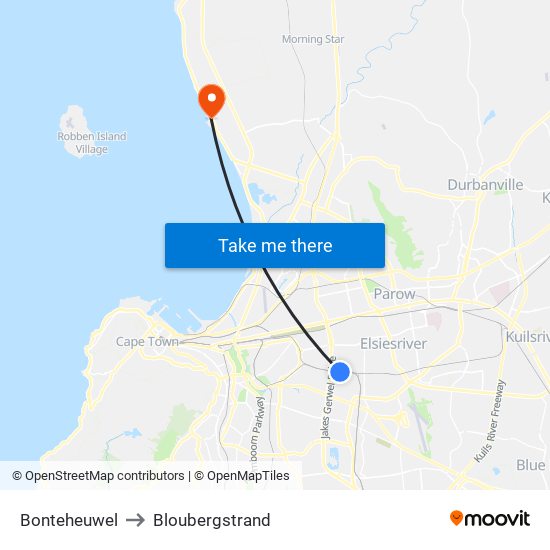 Bonteheuwel to Bloubergstrand map