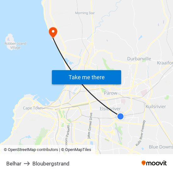 Belhar to Bloubergstrand map