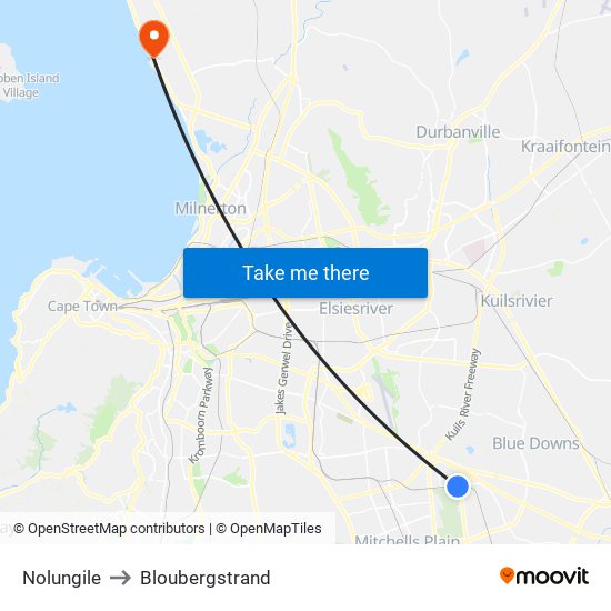 Nolungile to Bloubergstrand map