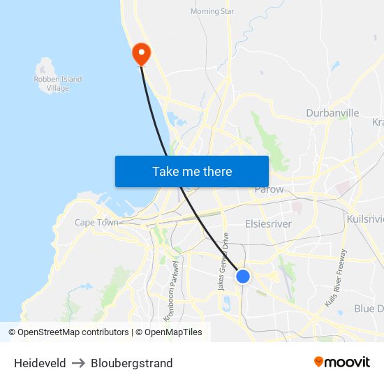 Heideveld to Bloubergstrand map