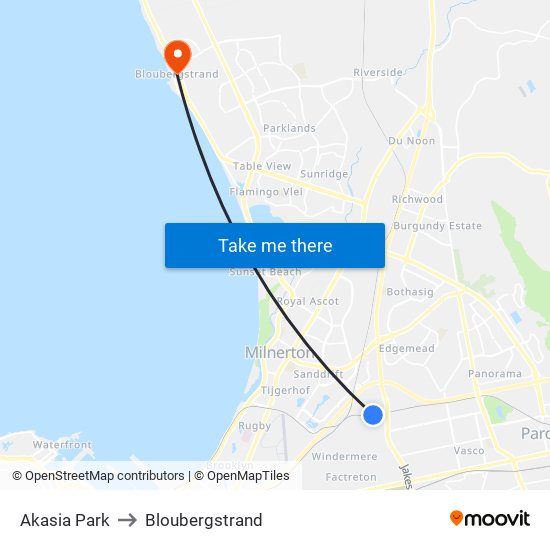 Akasia Park to Bloubergstrand map