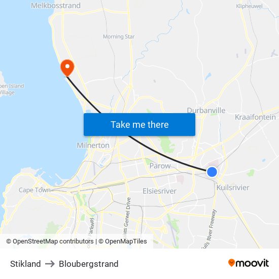 Stikland to Bloubergstrand map