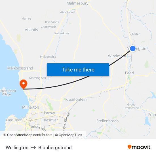 Wellington to Bloubergstrand map