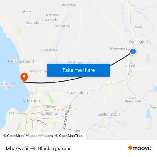 Mbekweni to Bloubergstrand map