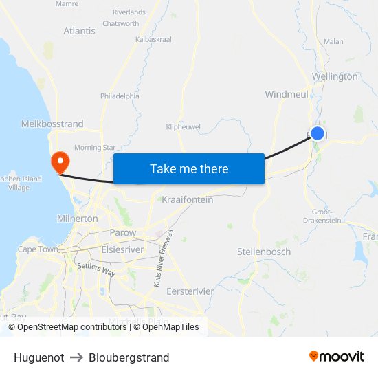 Huguenot to Bloubergstrand map