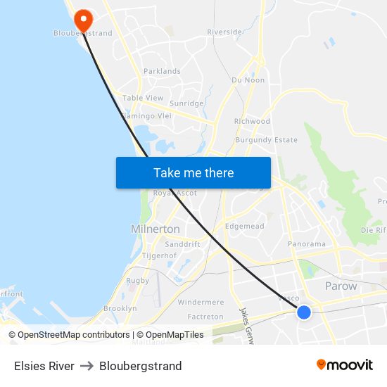Elsies River to Bloubergstrand map
