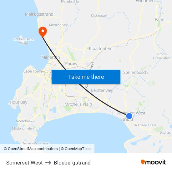 Somerset West to Bloubergstrand map