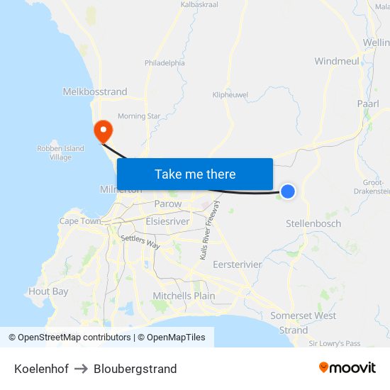 Koelenhof to Bloubergstrand map