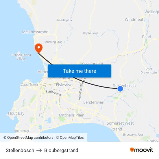 Stellenbosch to Bloubergstrand map
