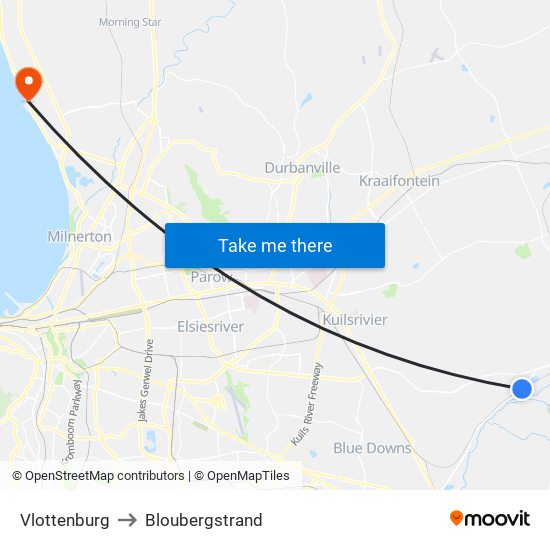 Vlottenburg to Bloubergstrand map