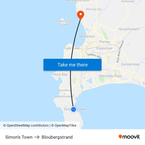 Simon's Town to Bloubergstrand map