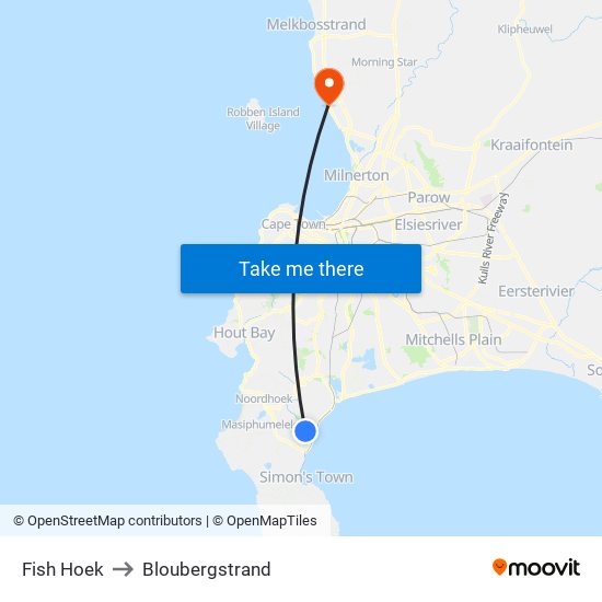 Fish Hoek to Bloubergstrand map