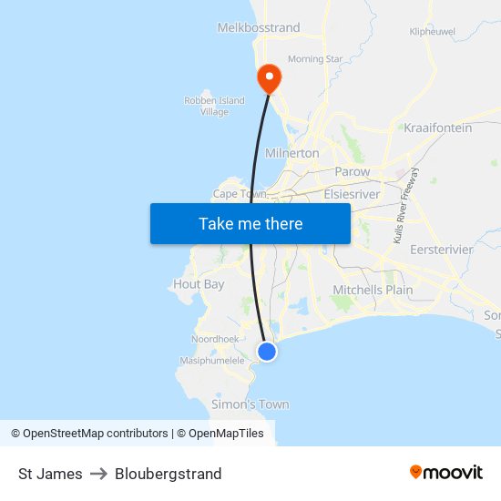 St James to Bloubergstrand map