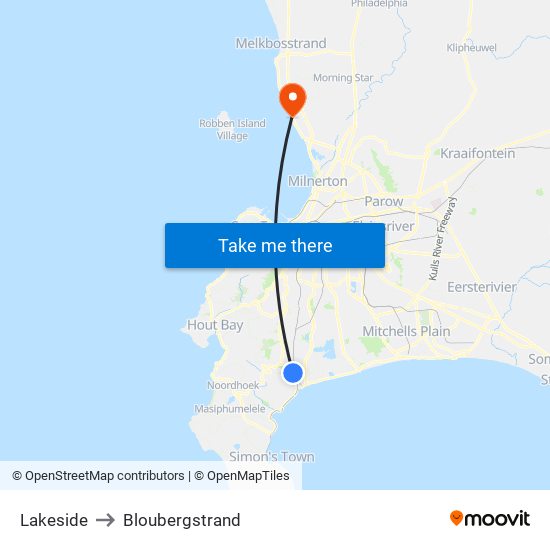 Lakeside to Bloubergstrand map