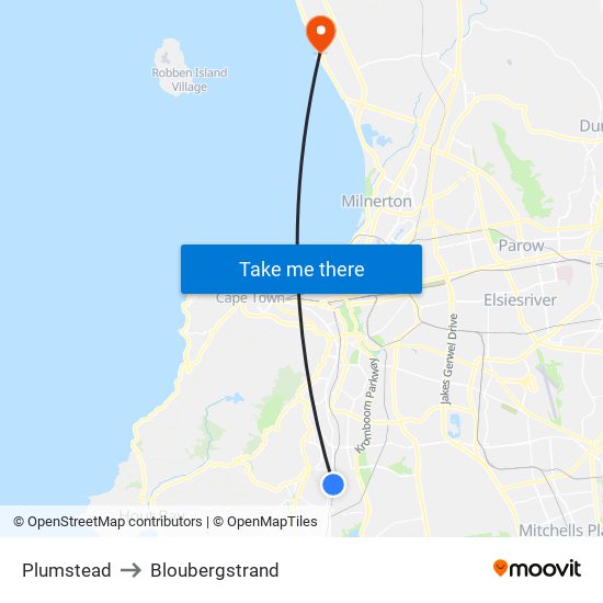 Plumstead to Bloubergstrand map