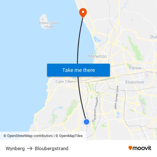 Wynberg to Bloubergstrand map