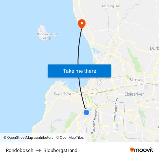 Rondebosch to Bloubergstrand map