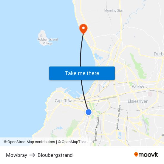 Mowbray to Bloubergstrand map