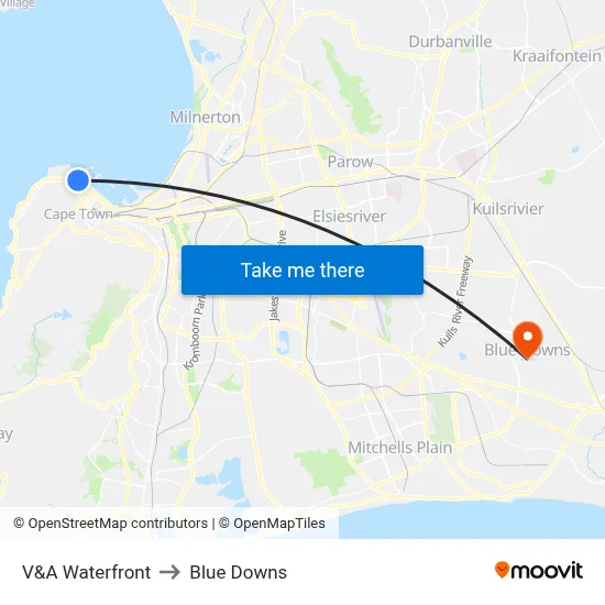 V&A Waterfront to Blue Downs map