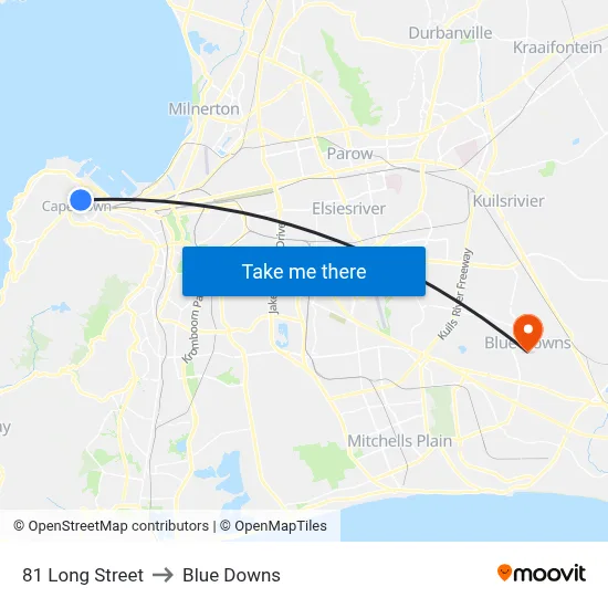 81 Long Street to Blue Downs map