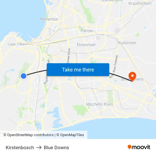Kirstenbosch to Blue Downs map