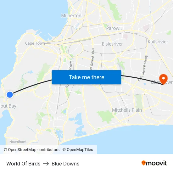World Of Birds to Blue Downs map