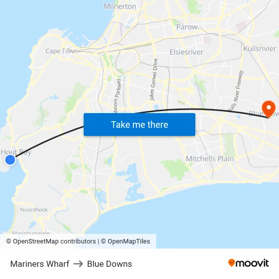 Mariners Wharf to Blue Downs map