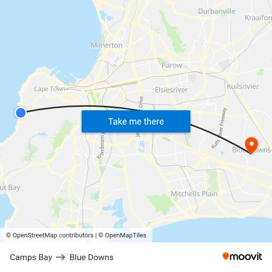 Camps Bay to Blue Downs map